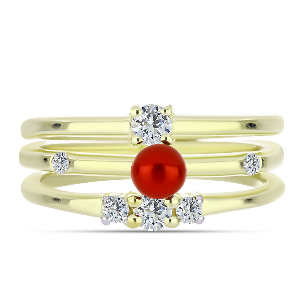 Set din Argint 925 Placat cu Aur ( 4.42 grame ) cu Perlă de apă dulce roșie și Topaz Alb 0.78 Carate ( Inel )
