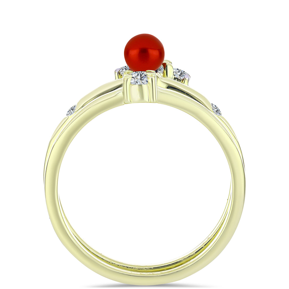 Set din Argint 925 Placat cu Aur ( 4.42 grame ) cu Perlă de apă dulce roșie și Topaz Alb 0.78 Carate ( Inel ) 2 