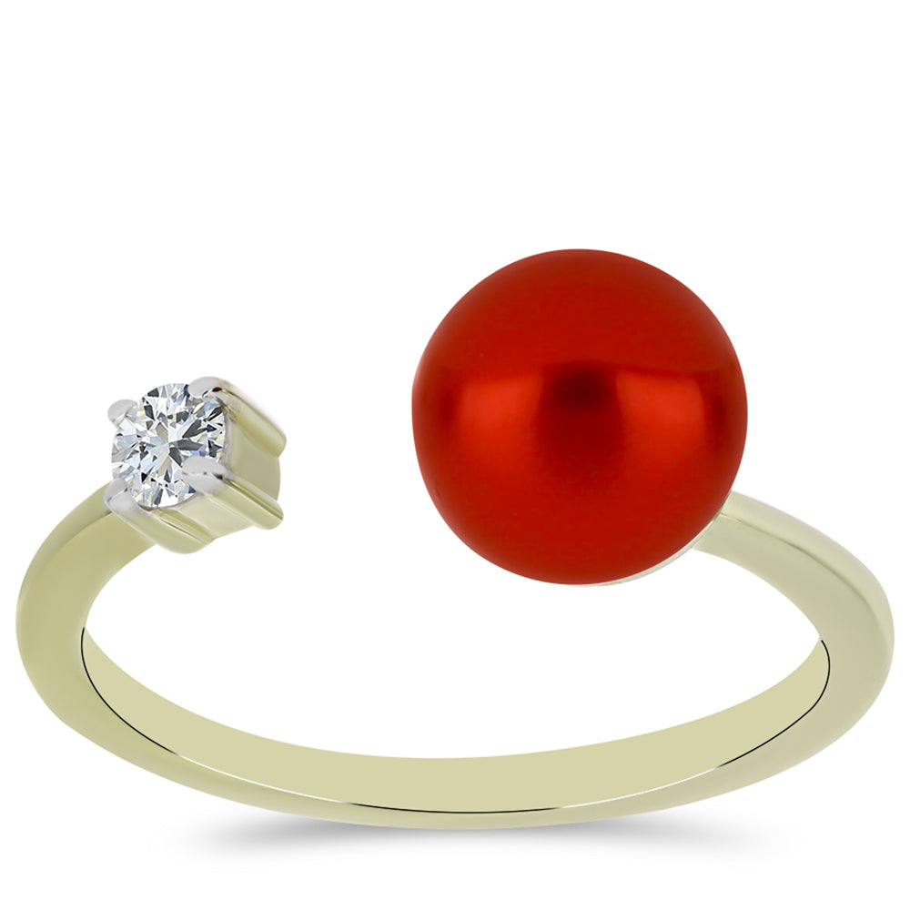 Inel din Argint 925 Placat cu Aur ( 2.04 grame ) cu Perlă de apă dulce roșie și Topaz Alb 2.66 Carate 3 