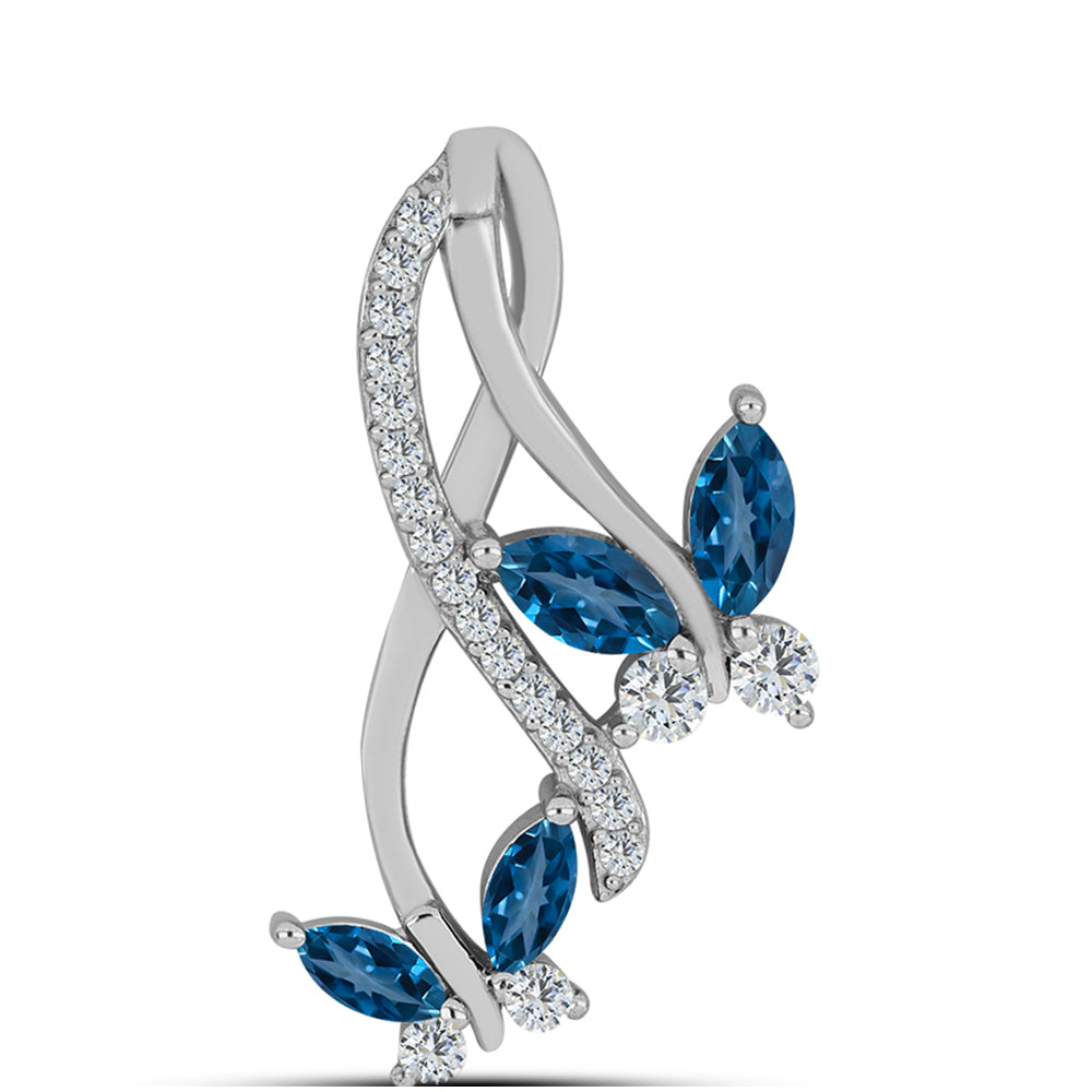 Pandantiv din Argint 925 ( 2.07 grame ) cu Topaz Albastru ”Londra” și Topaz Alb 1.37 Carate