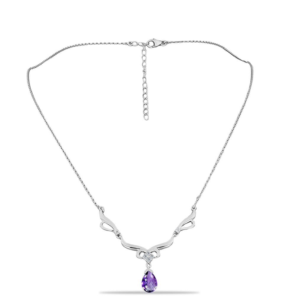 Colier din Argint 925 ( 7 grame ) cu Ametist Marocan și Topaz Alb 1.85 Carate 1 