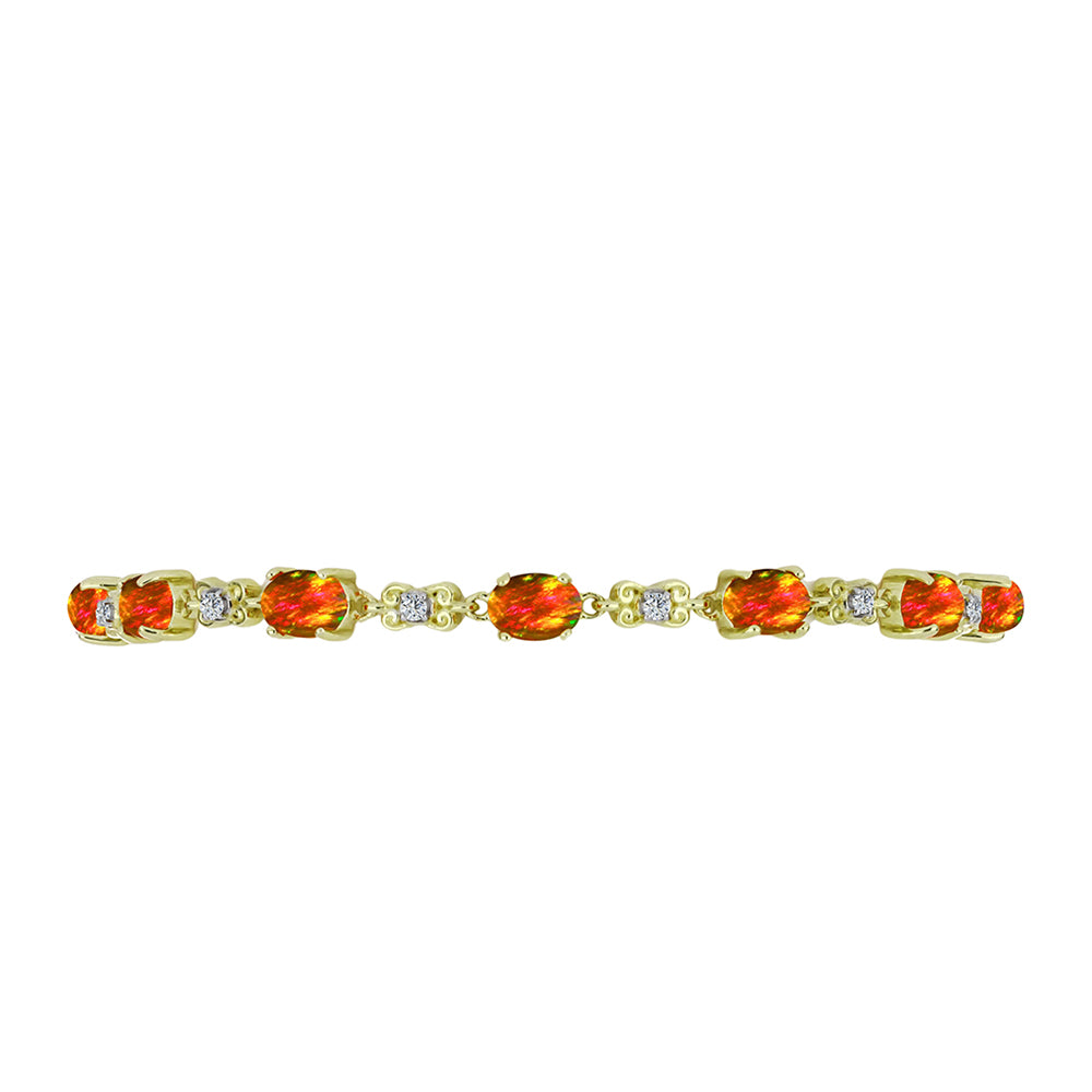 Brățară din Argint 925 Placat cu Aur ( 6.93 grame ) cu Opal de Foc American și Topaz Alb 3.82 Carate