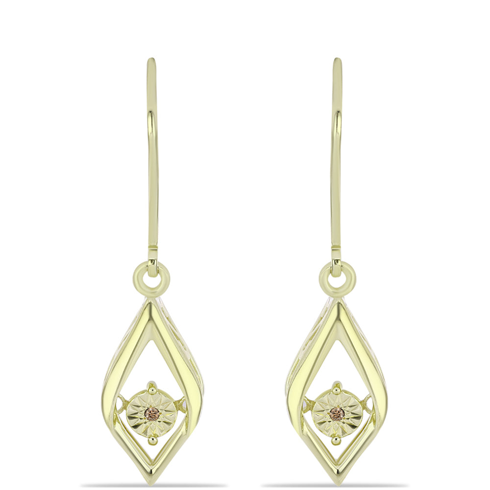 Cercei din Argint 925 Placat cu Aur ( 2.98 grame ) cu Diamant de culoarea Șampaniei 0.01 Carate