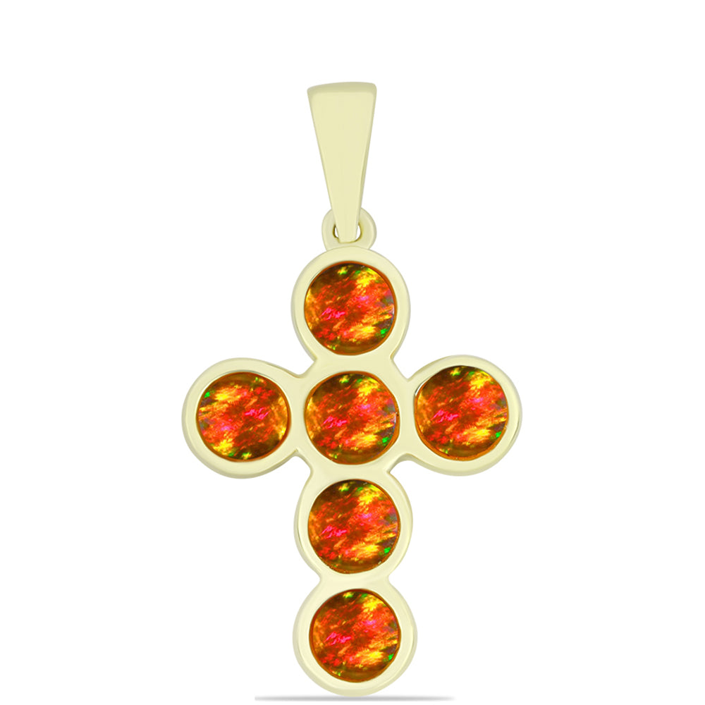 Cruce Pandantiv din Argint 925 Placat cu Aur ( 2.77 grame ) cu Opal de Foc American 1.16 Carate 1 