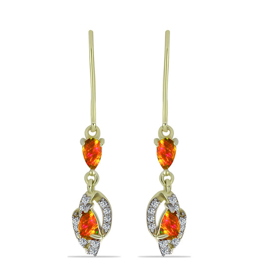 Cercei din Argint 925 Placat cu Aur ( 1.95 grame ) cu Opal de Foc American și Topaz Alb 0.72 Carate