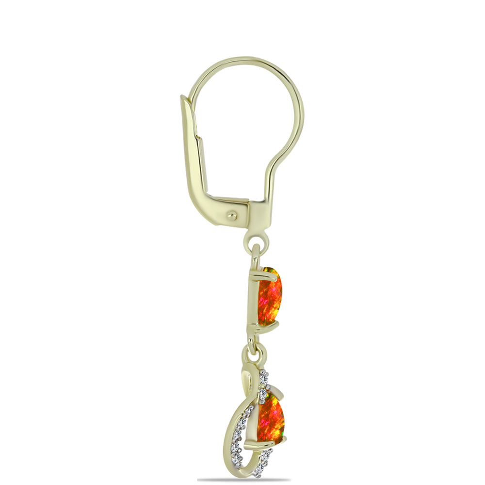 Cercei din Argint 925 Placat cu Aur ( 1.95 grame ) cu Opal de Foc American și Topaz Alb 0.72 Carate