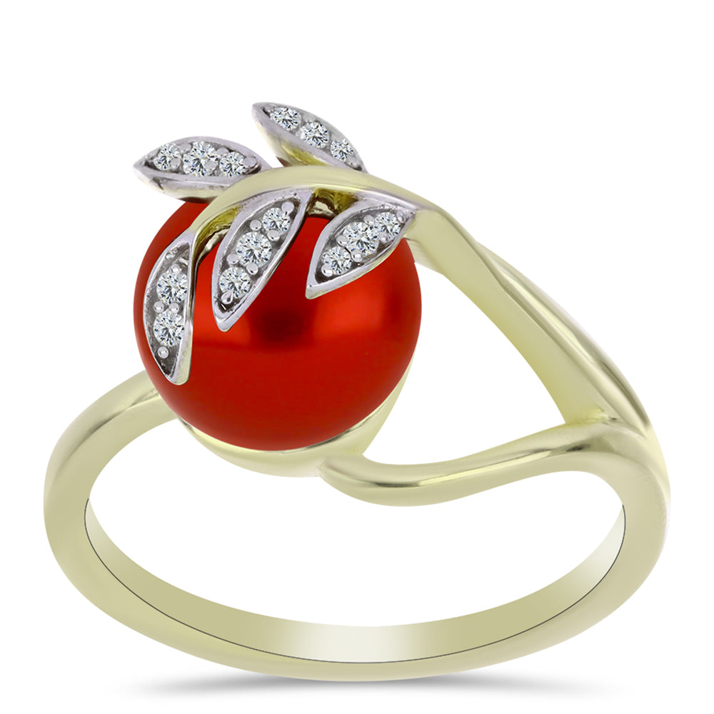 Inel din Argint 925 Placat cu Aur ( 3.55 grame ) cu Perlă de apă dulce roșie și Topaz Alb 4.39 Carate 3 
