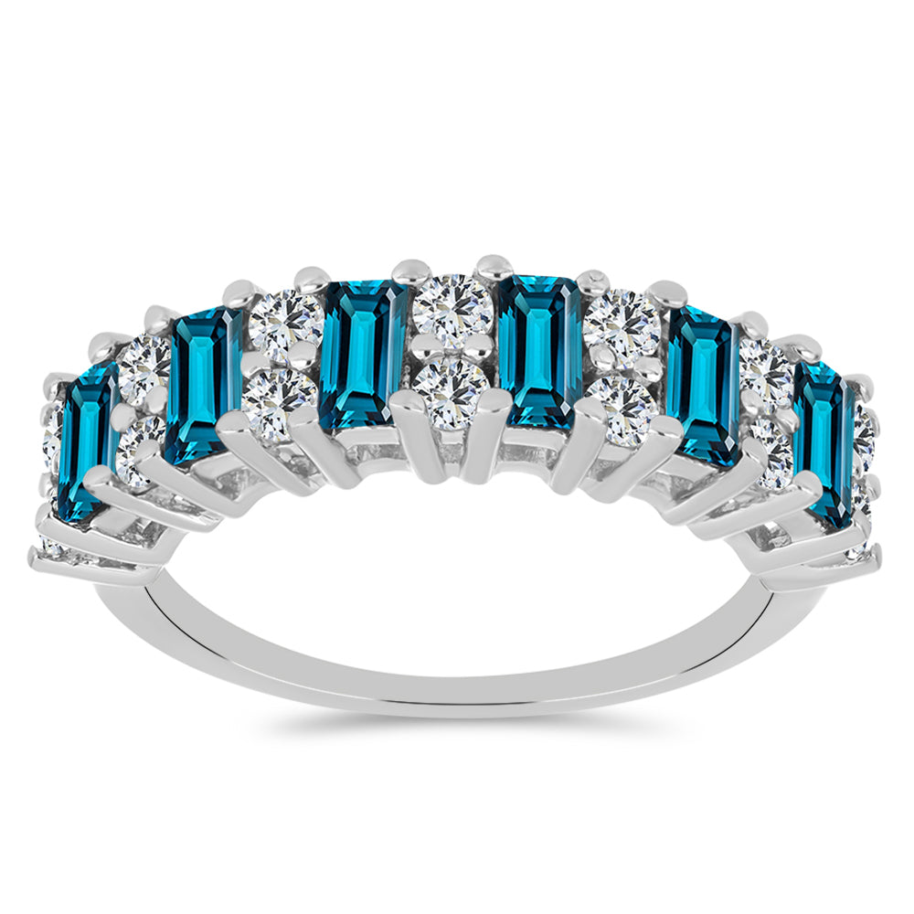 Inel din Argint 925 ( 3.54 grame ) cu Topaz Albastru ”Londra” și Topaz Alb 2.83 Carate