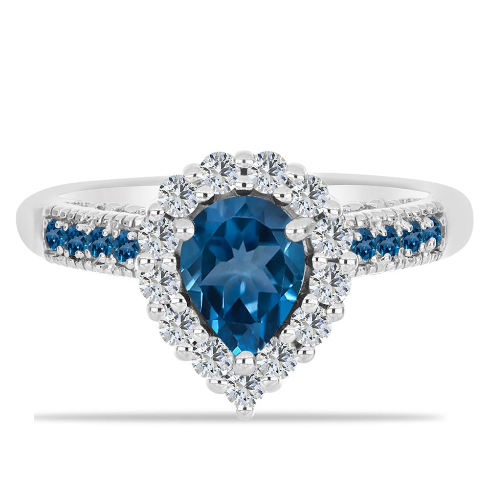 Inel din Argint 925 ( 3.69 grame ) cu Topaz Albastru ”Londra” și Topaz Alb 1.99 Carate