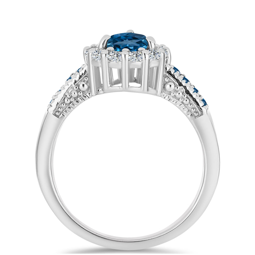 Inel din Argint 925 ( 3.69 grame ) cu Topaz Albastru ”Londra” și Topaz Alb 1.99 Carate 2 