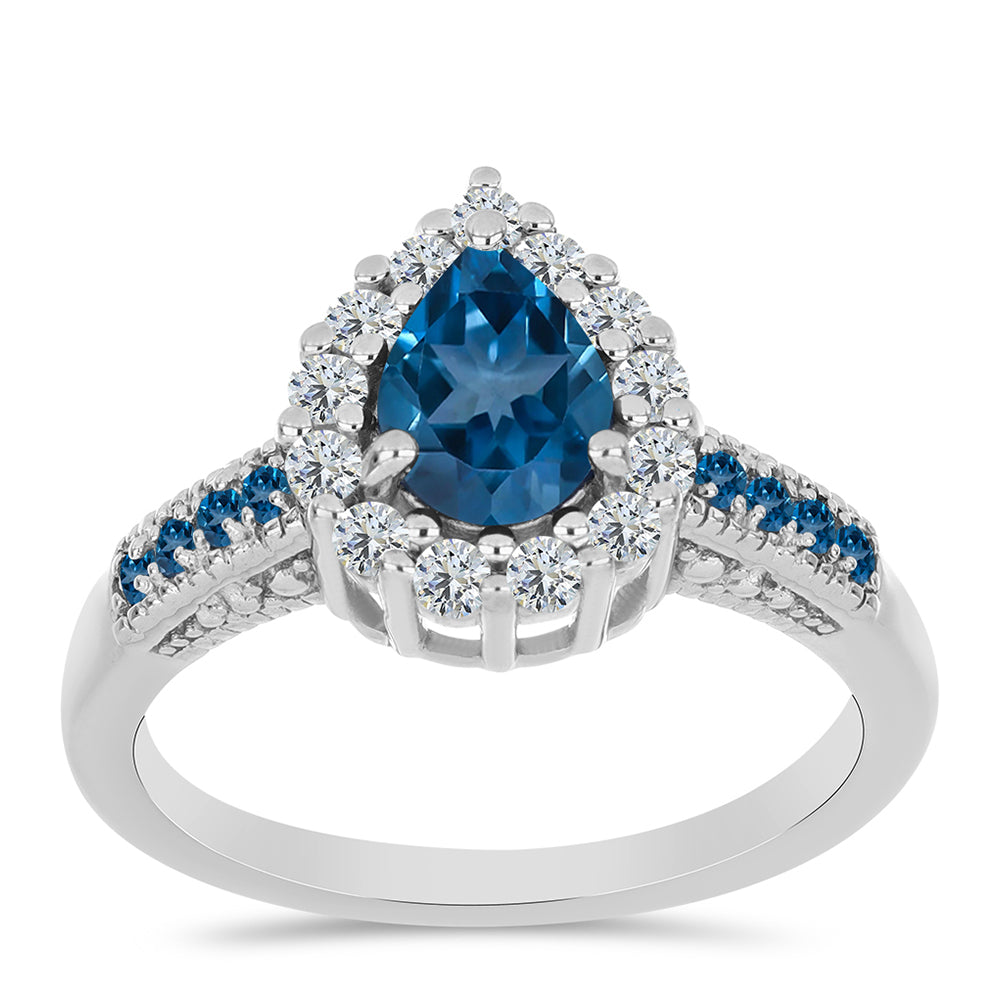 Inel din Argint 925 ( 3.69 grame ) cu Topaz Albastru ”Londra” și Topaz Alb 1.99 Carate