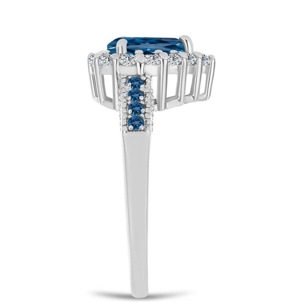 Inel din Argint 925 ( 3.69 grame ) cu Topaz Albastru ”Londra” și Topaz Alb 1.99 Carate 4 