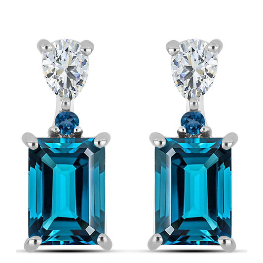 Cercei din Argint 925 ( 2.75 grame ) cu Topaz Albastru ”Londra” și Topaz Alb 2.78 Carate