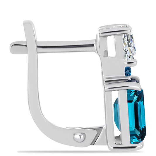 Cercei din Argint 925 ( 2.75 grame ) cu Topaz Albastru ”Londra” și Topaz Alb 2.78 Carate