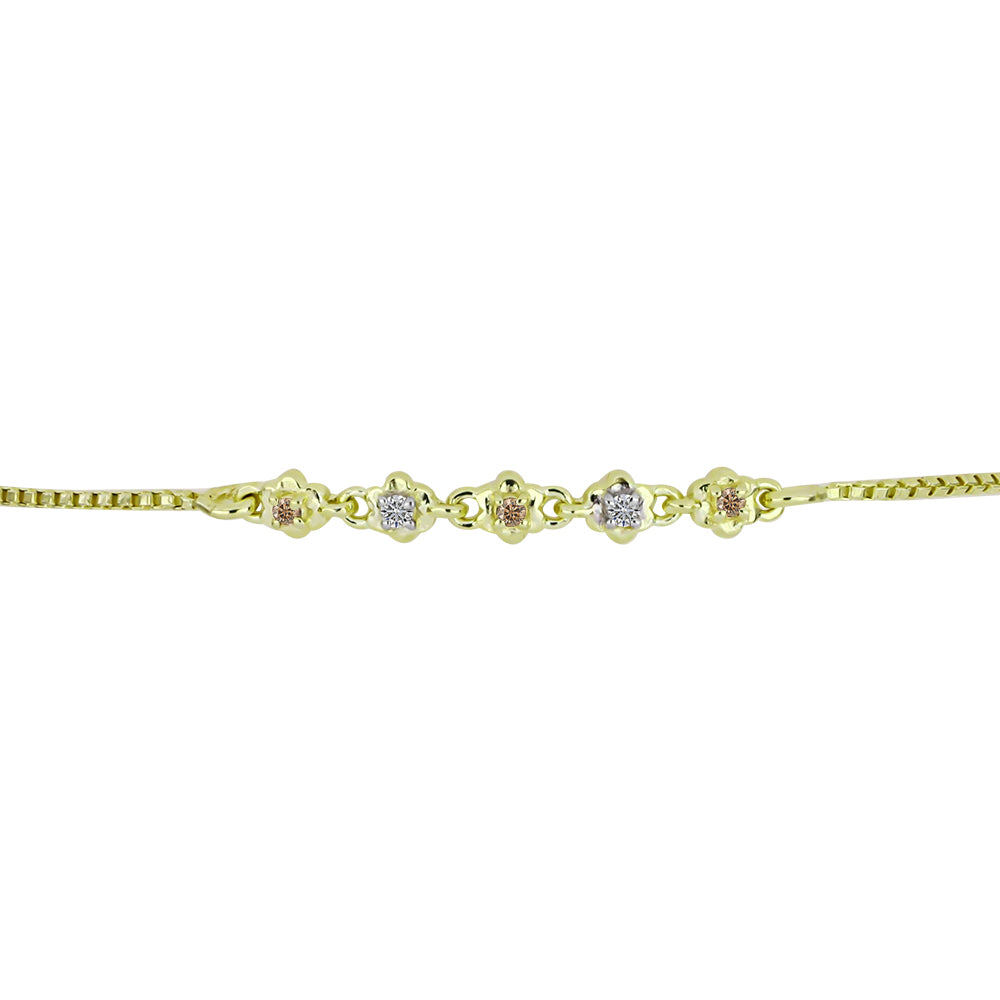 Brățară din Argint 925 Placat cu Aur ( 2.75 grame ) cu Diamant de culoarea Șampaniei și Diamant Alb 0.08 Carate 2 