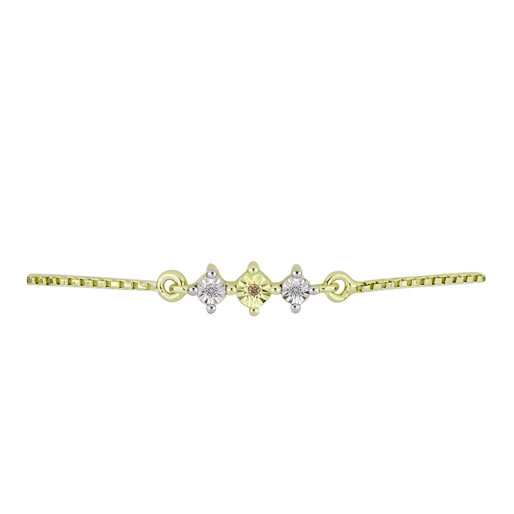 Brățară din Argint 925 Placat cu Aur ( 2.63 grame ) cu Diamant de culoarea Șampaniei și Diamant Alb 0.02 Carate 2 