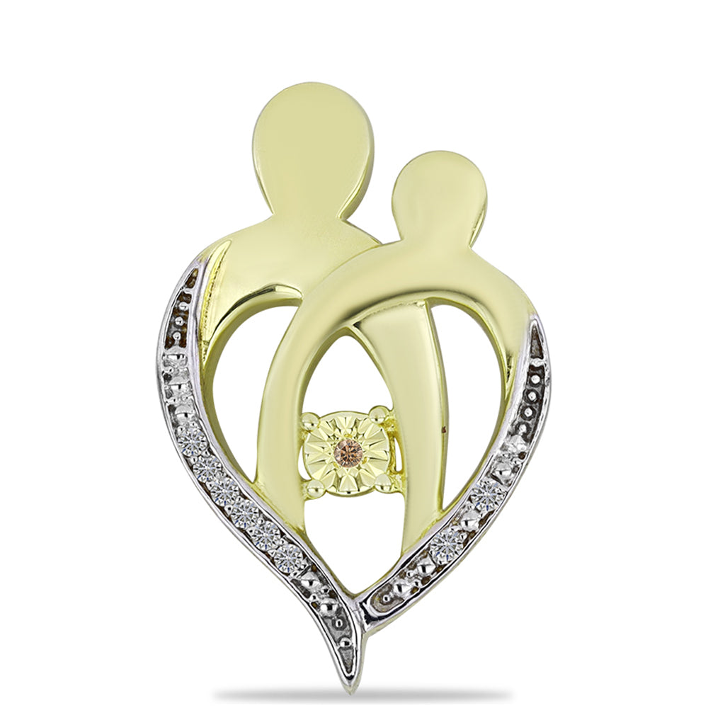 Pandantiv din Argint 925 Placat cu Aur ( 2.51 grame ) cu Diamant de culoarea Șampaniei și Diamant Alb 0.07 Carate 1 