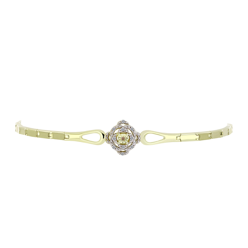 Brățară din Argint 925 Placat cu Aur ( 7.15 grame ) cu Diamant de culoarea Șampaniei și Diamant Alb 0.06 Carate 2 