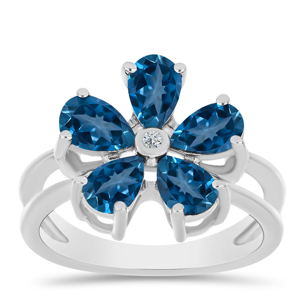 Inel din Argint 925 ( 3.76 grame ) cu Topaz Albastru ”Londra” și Topaz Alb 2.39 Carate 3 