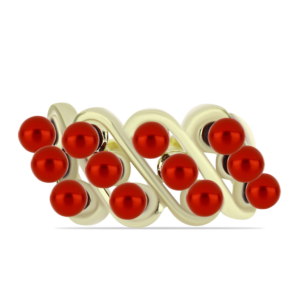 Inel din Argint 925 Placat cu Aur ( 5.67 grame ) cu Perlă de apă dulce roșie 5.06 Carate 1 