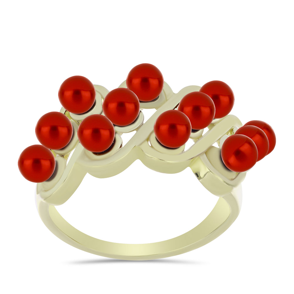 Inel din Argint 925 Placat cu Aur ( 5.67 grame ) cu Perlă de apă dulce roșie 5.06 Carate