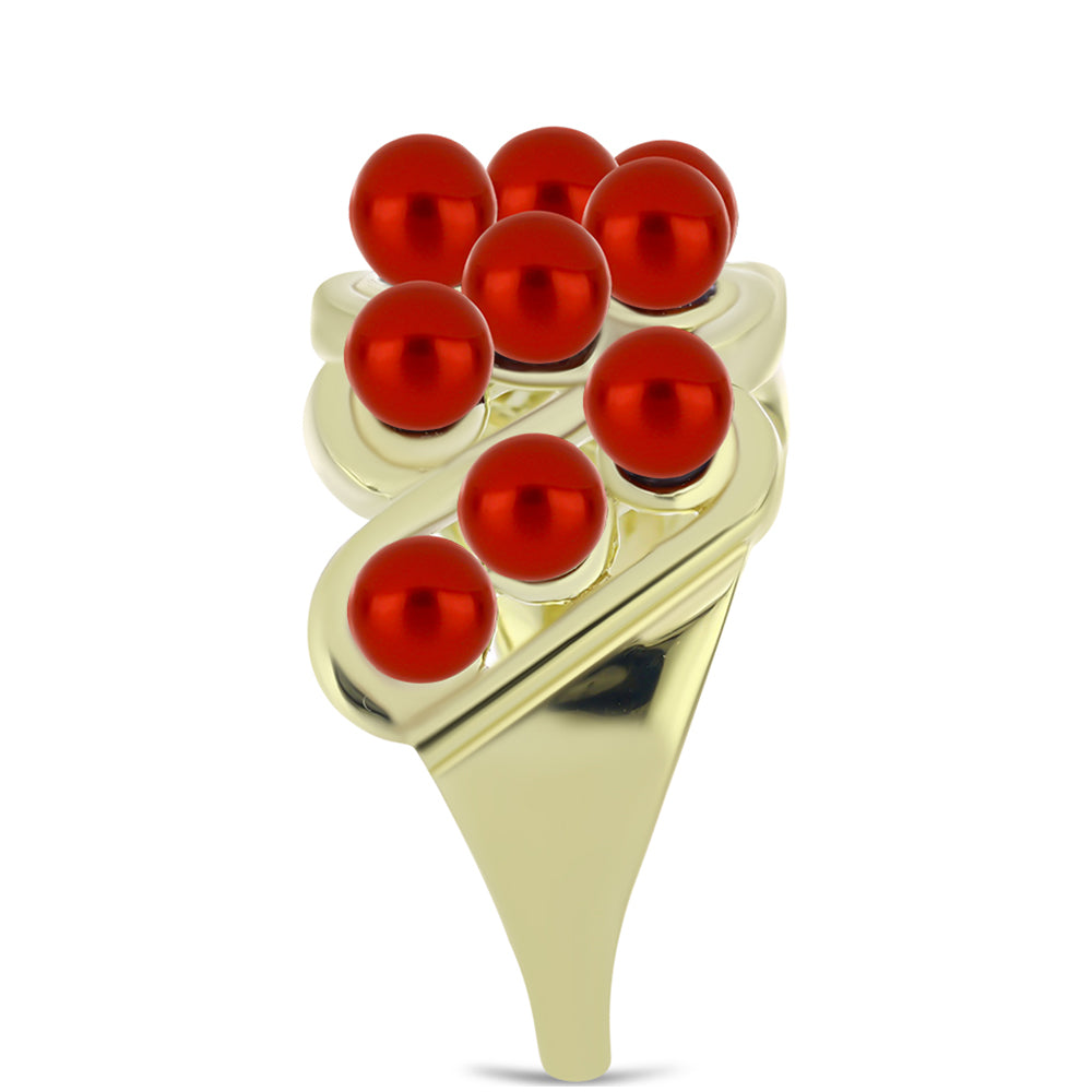 Inel din Argint 925 Placat cu Aur ( 5.67 grame ) cu Perlă de apă dulce roșie 5.06 Carate