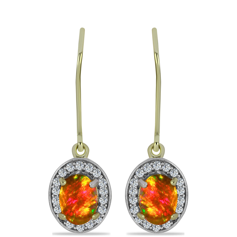 Cercei din Argint 925 Placat cu Aur ( 2.99 grame ) cu Opal de Foc American și Topaz Alb 1.2 Carate
