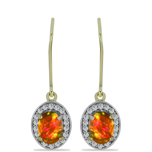 Cercei din Argint 925 Placat cu Aur ( 2.99 grame ) cu Opal de Foc American și Topaz Alb 1.2 Carate