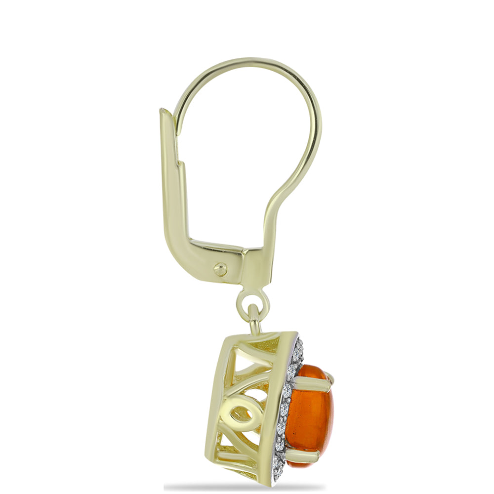 Cercei din Argint 925 Placat cu Aur ( 2.99 grame ) cu Opal de Foc American și Topaz Alb 1.2 Carate