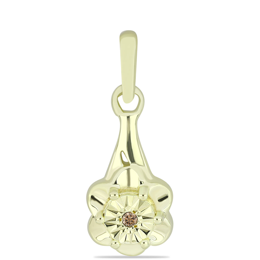 Pandantiv din Argint 925 Placat cu Aur ( 1.02 grame ) cu Diamant de culoarea Șampaniei 0.01 Carate 1 
