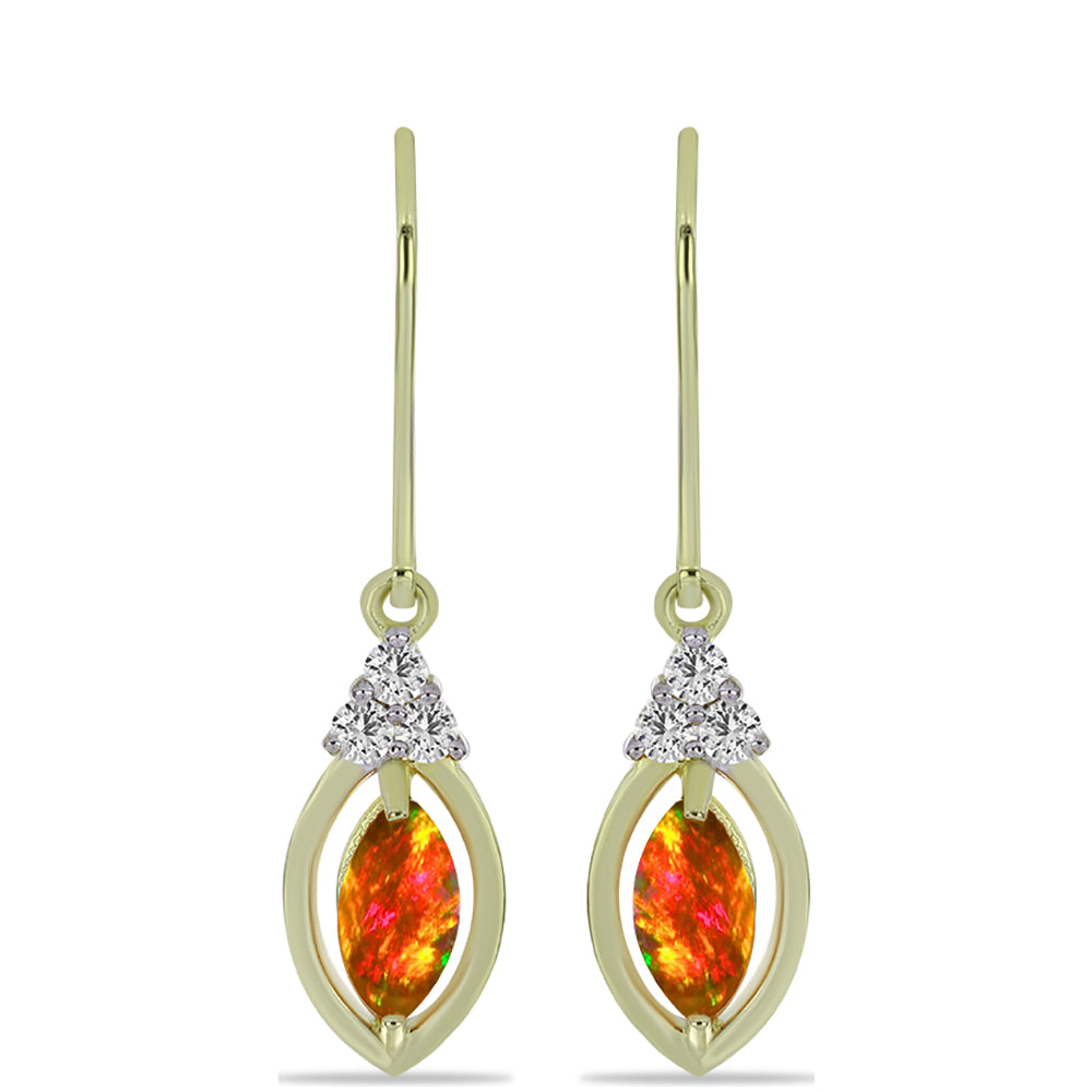 Cercei din Argint 925 Placat cu Aur ( 2.38 grame ) cu Opal de Foc American și Topaz Alb 1.01 Carate