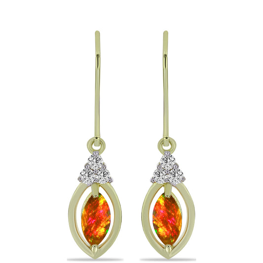 Cercei din Argint 925 Placat cu Aur ( 2.38 grame ) cu Opal de Foc American și Topaz Alb 1.01 Carate