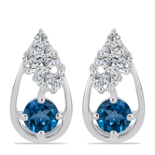Cercei din Argint 925 ( 3.17 grame ) cu Topaz Albastru ”Londra” și Topaz Alb 1.63 Carate