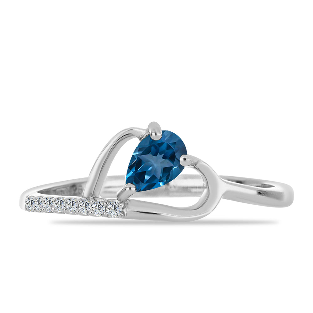 Inel din Argint 925 ( 1.76 grame ) cu Topaz Albastru ”Londra” și Topaz Alb 0.56 Carate 1 