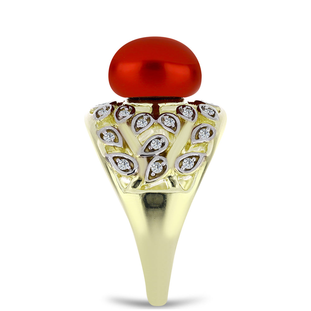 Inel din Argint 925 Placat cu Aur ( 5.01 grame ) cu Perlă de apă dulce roșie și Topaz Alb 4.44 Carate 4 