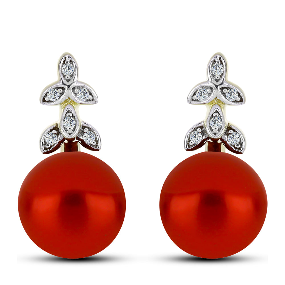 Cercei din Argint 925 Placat cu Aur ( 3.28 grame ) cu Perlă de apă dulce roșie și Topaz Alb 8.65 Carate 1 
