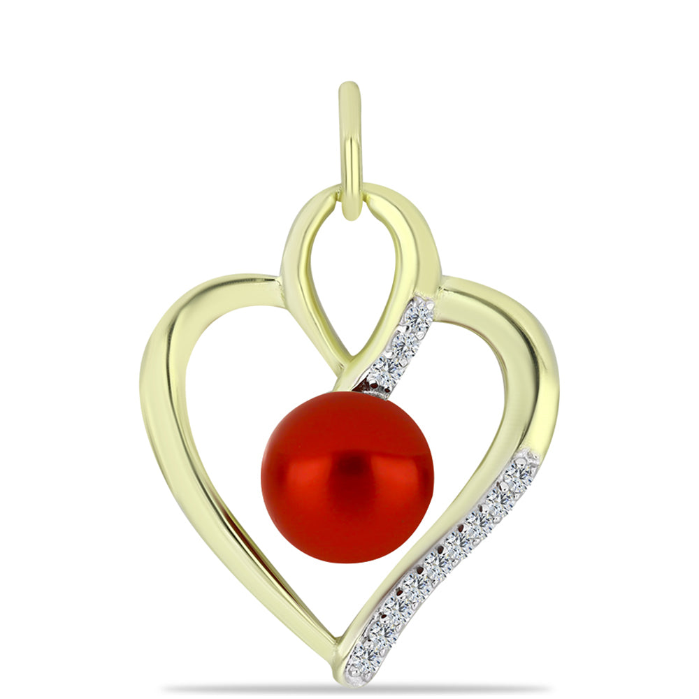 Pandantiv din Argint 925 Placat cu Aur ( 2.36 grame ) cu Perlă de apă dulce roșie și Topaz Alb 2.43 Carate 1 