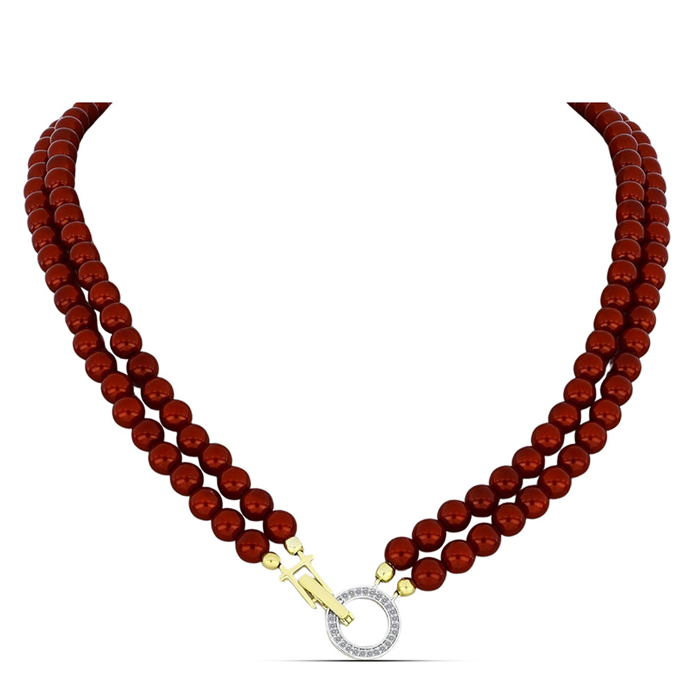Colier din Argint 925 Placat cu Aur ( 2.2 grame ) cu Perlă de apă dulce roșie și Topaz Alb 199.85 Carate 1 