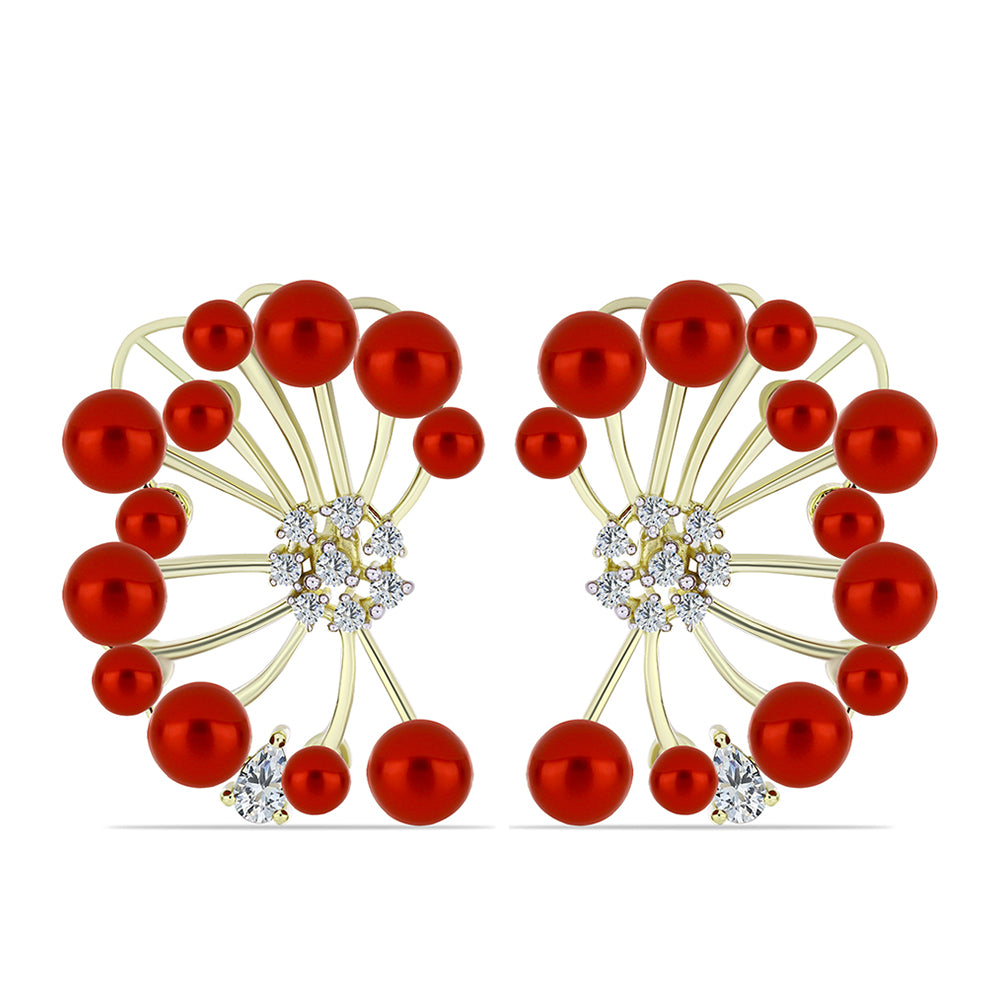 Cercei din Argint 925 Placat cu Aur ( 8.69 grame ) cu Perlă de apă dulce roșie și Topaz Alb 19.76 Carate