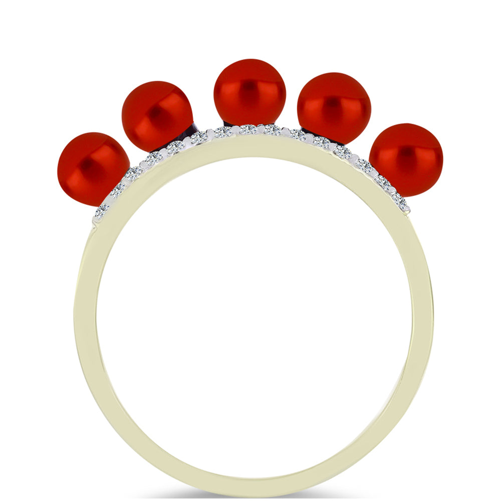 Inel din Argint 925 Placat cu Aur ( 2.21 grame ) cu Perlă de apă dulce roșie și Topaz Alb 2.22 Carate 3 