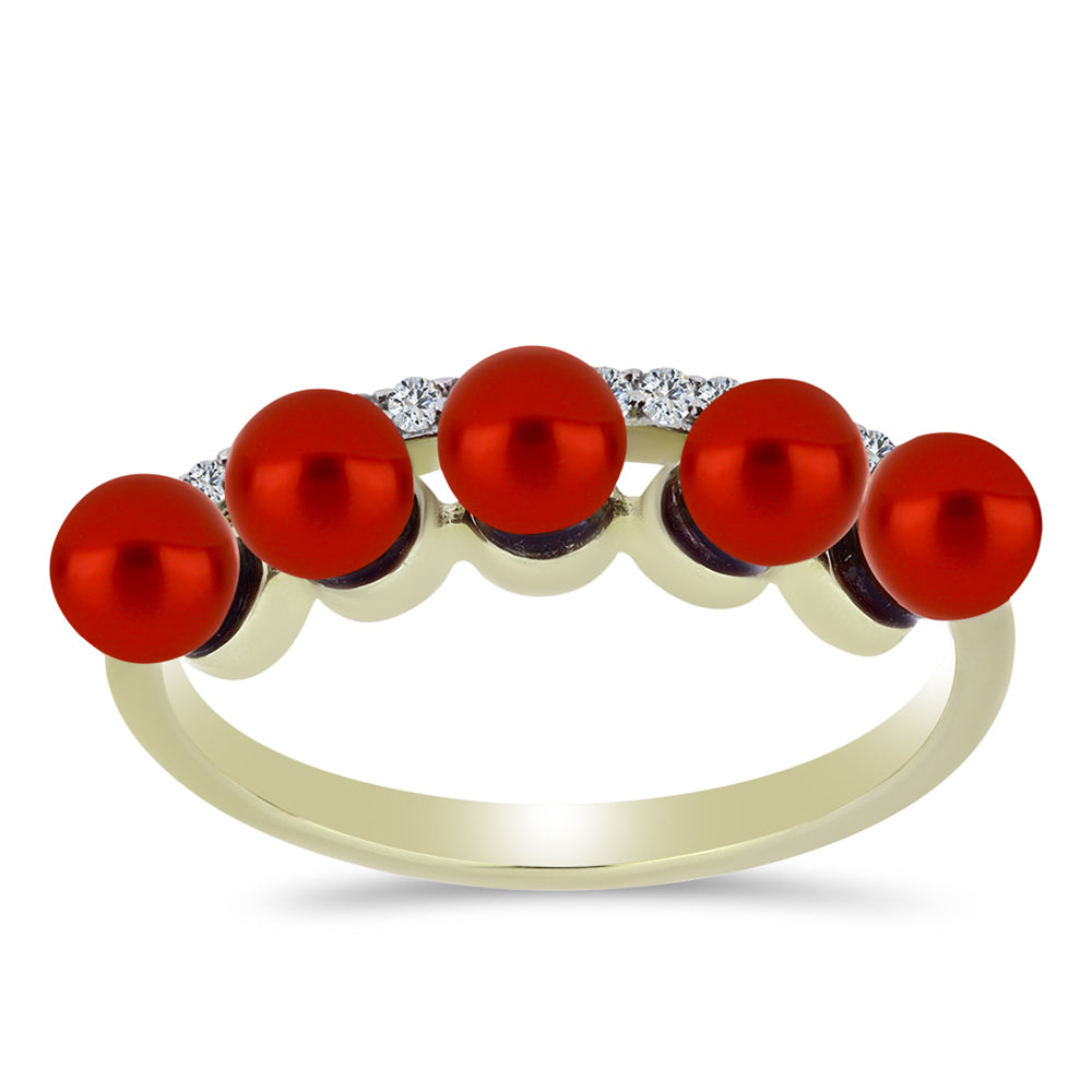 Inel din Argint 925 Placat cu Aur ( 2.21 grame ) cu Perlă de apă dulce roșie și Topaz Alb 2.22 Carate