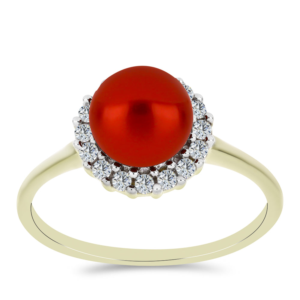 Inel din Argint 925 Placat cu Aur ( 2.71 grame ) cu Perlă de apă dulce roșie și Topaz Alb 2.82 Carate 3 