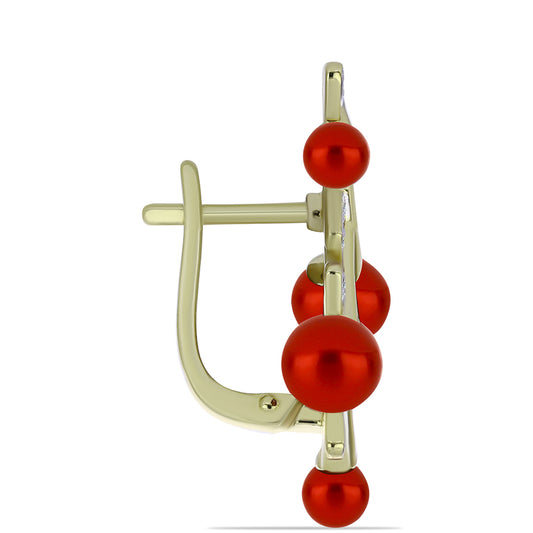 Cercei din Argint 925 Placat cu Aur ( 5.79 grame ) cu Perlă de apă dulce roșie și Topaz Alb 6.4 Carate