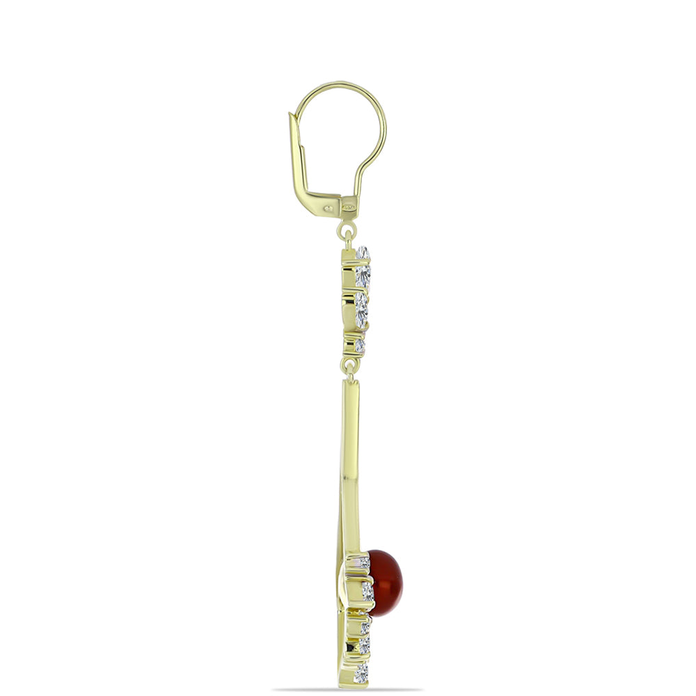 Cercei din Argint 925 Placat cu Aur ( 7.15 grame ) cu Perlă de apă dulce roșie și Topaz Alb 8.99 Carate