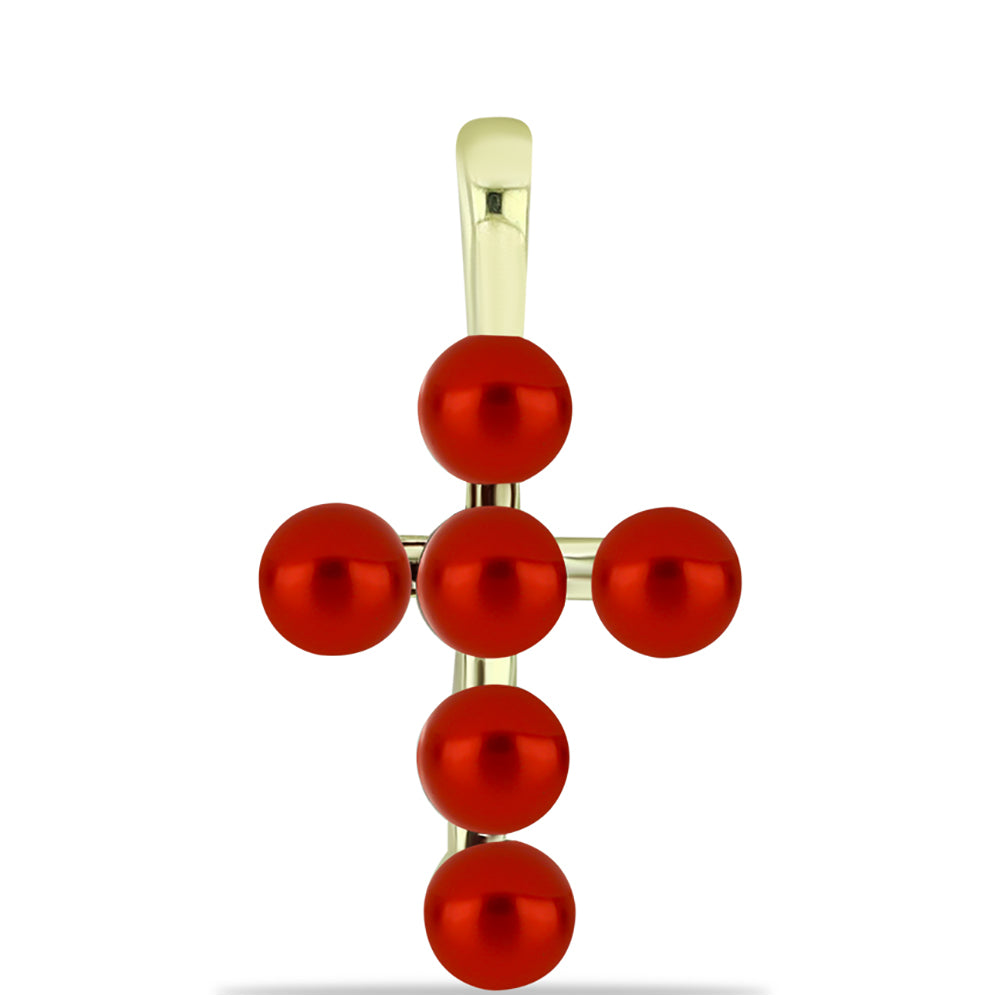 Cruce Pandantiv din Argint 925 Placat cu Aur ( 1.14 grame ) cu Perlă de apă dulce roșie 2.51 Carate 1 