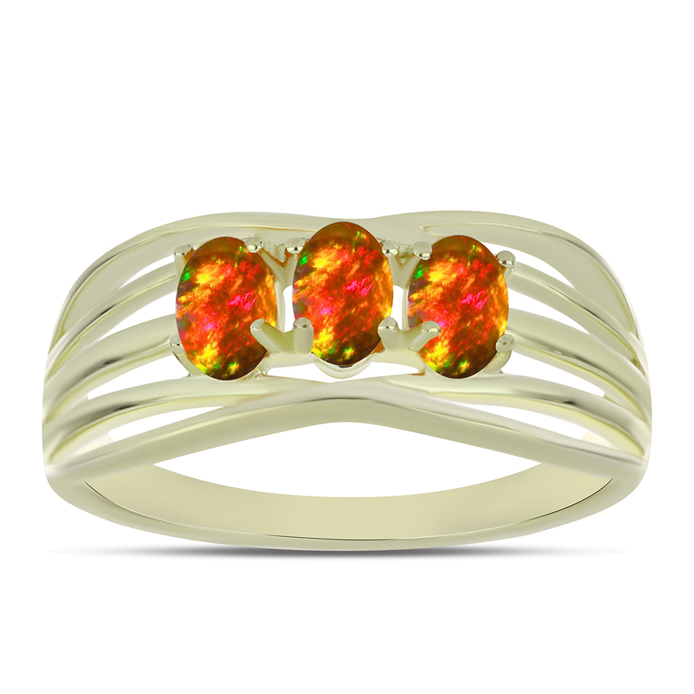 Inel din Argint 925 Placat cu Aur ( 2.63 grame ) cu Opal de Foc American 0.6 Carate 3 