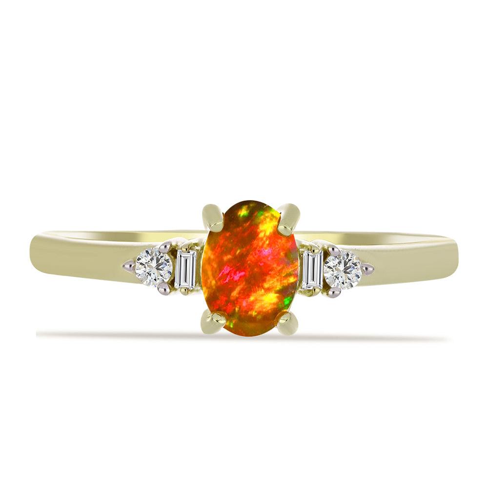 Inel din Argint 925 Placat cu Aur ( 2.09 grame ) cu Opal de Foc American și Zircon Alb 0.59 Carate 1 
