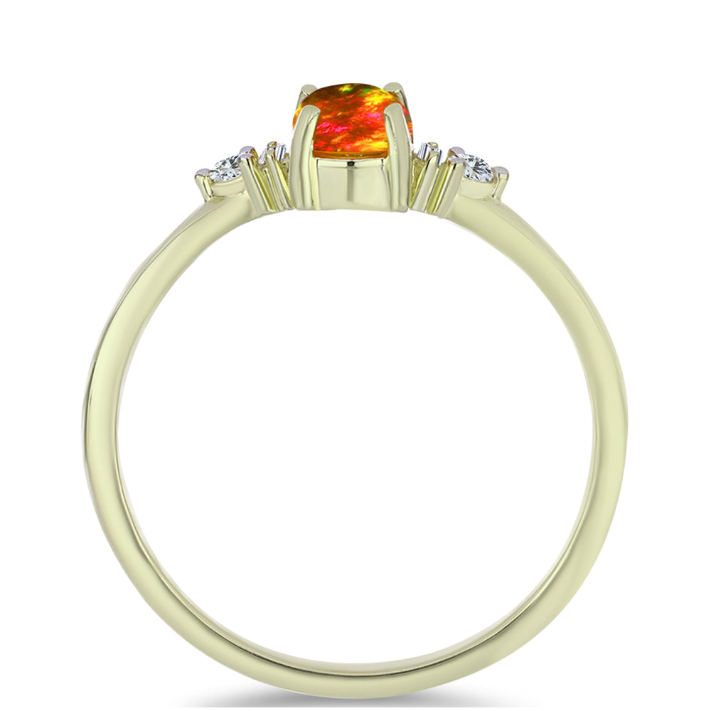 Inel din Argint 925 Placat cu Aur ( 2.09 grame ) cu Opal de Foc American și Zircon Alb 0.59 Carate