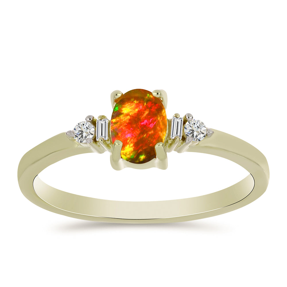 Inel din Argint 925 Placat cu Aur ( 2.09 grame ) cu Opal de Foc American și Zircon Alb 0.59 Carate