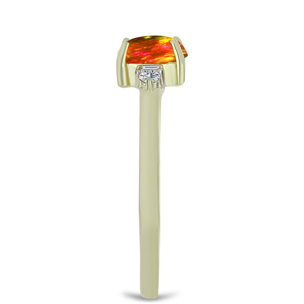 Inel din Argint 925 Placat cu Aur ( 2.09 grame ) cu Opal de Foc American și Zircon Alb 0.59 Carate